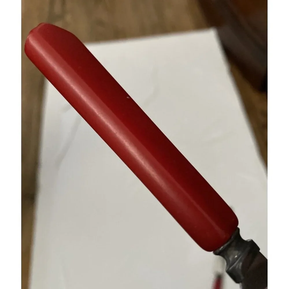 Vtg Red Bakelite Handle 2 Knives 2 Pc Set Sharpcutter Stainless Steel 1930-40s